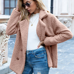 Cassiven - Double-Breasted Teddy Coat For Cold Weather
