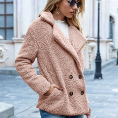 Cassiven - Double-Breasted Teddy Coat For Cold Weather — view 2 of 10