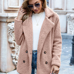 Cassiven - Double-Breasted Teddy Coat For Cold Weather — view 3 of 10