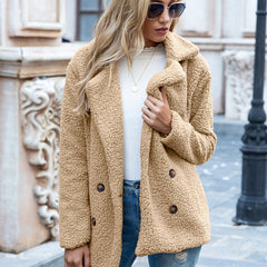 Cassiven - Double-Breasted Teddy Coat For Cold Weather — view 6 of 10