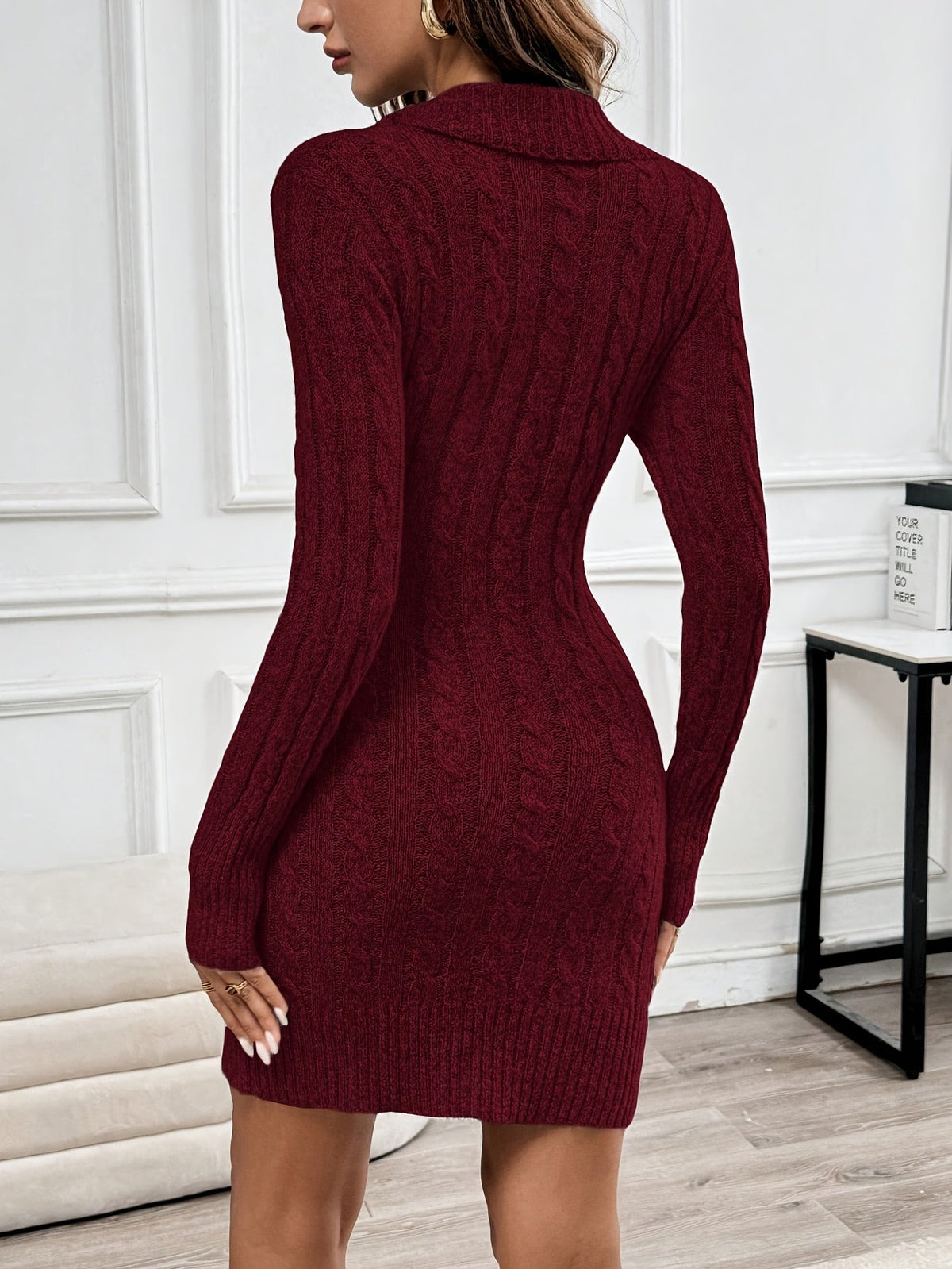 Cordaine - Cable Knit Sweater Dress Knee Length Occasion Wear — view 2 of 10
