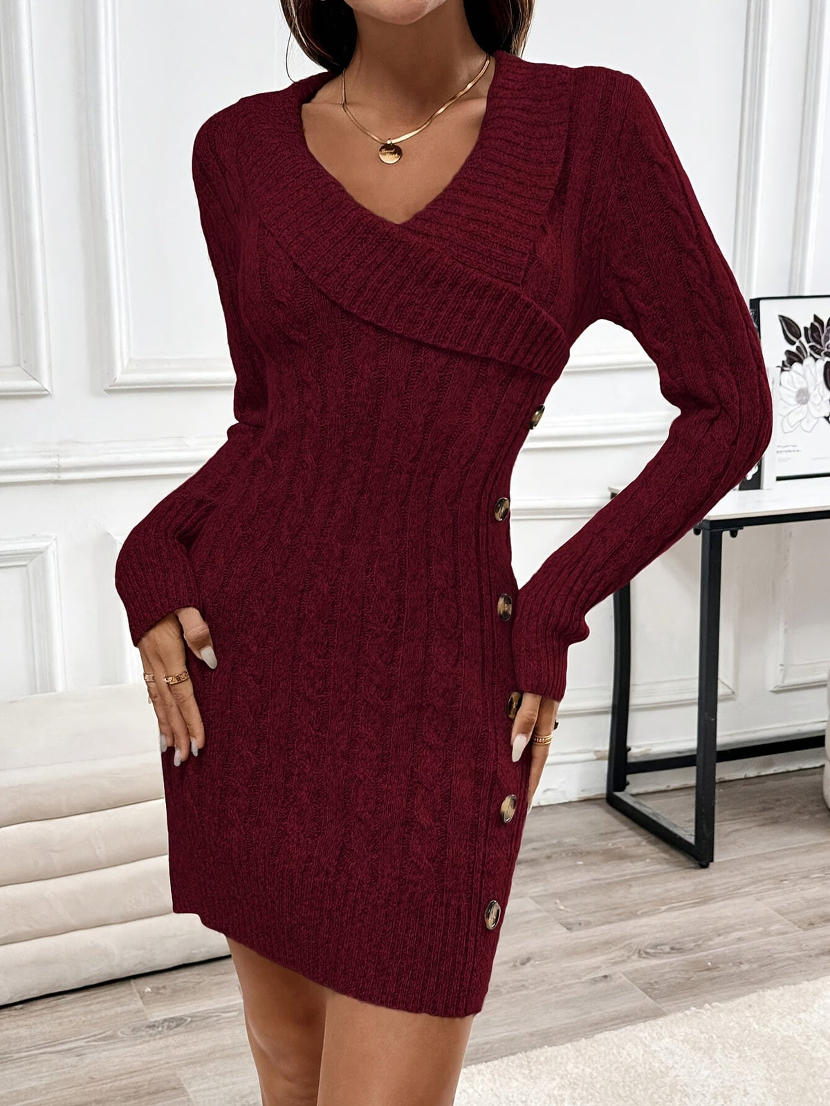 Cordaine - Cable Knit Sweater Dress Knee Length Occasion Wear — view 3 of 10