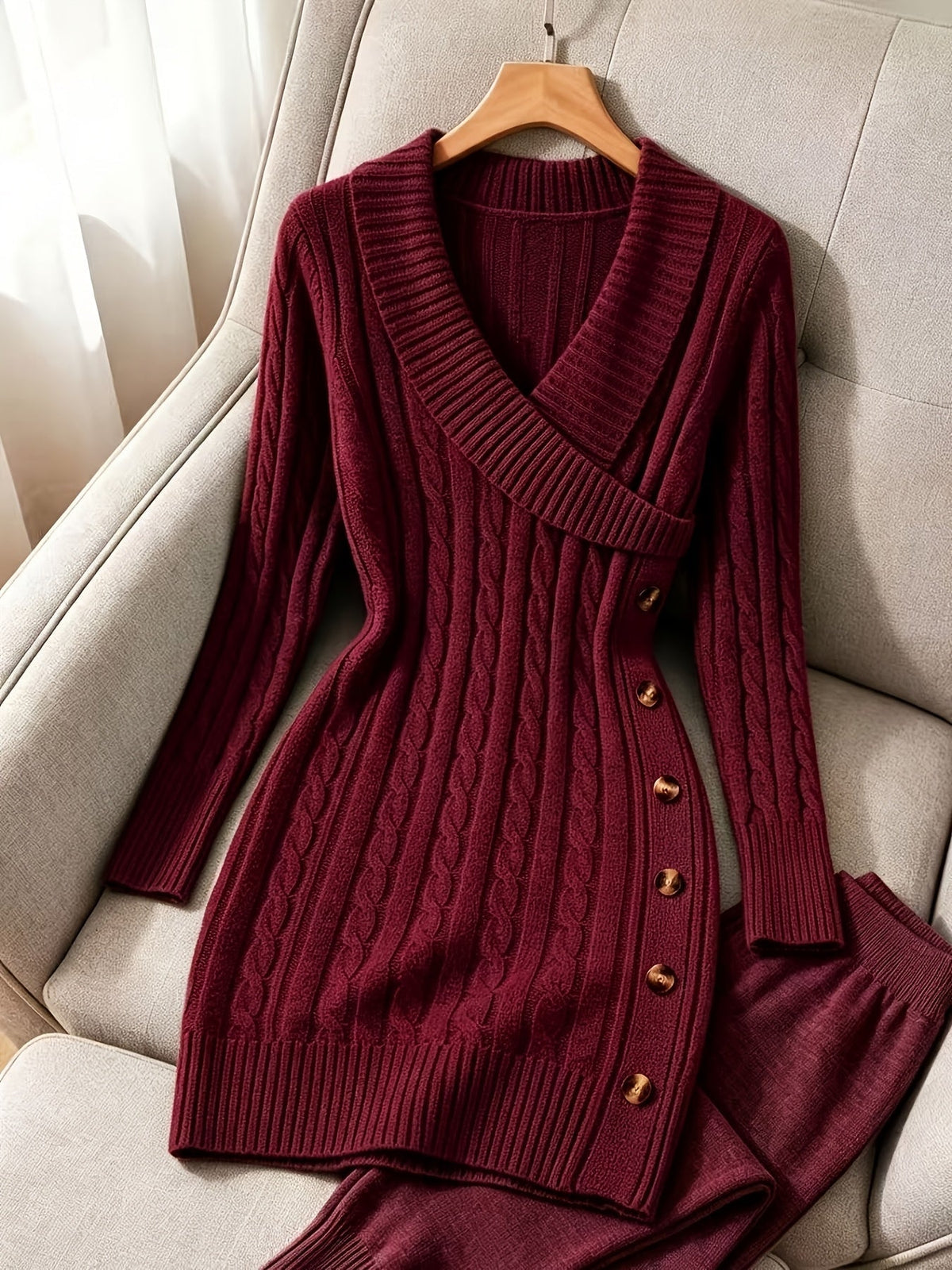 Cordaine - Cable Knit Sweater Dress Knee Length Occasion Wear — view 6 of 10