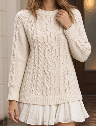 Cordelle - Cable Knit Crew Neck Sweater Everyday Layering — view 2 of 7