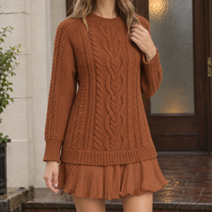 Cordelle - Cable Knit Crew Neck Sweater Everyday Layering — view 3 of 7