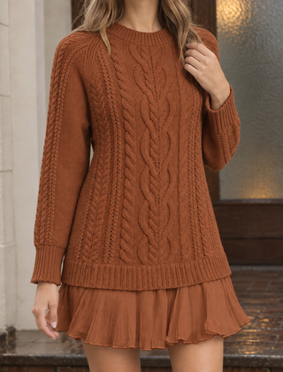 Cordelle - Cable Knit Crew Neck Sweater Everyday Layering — view 3 of 7