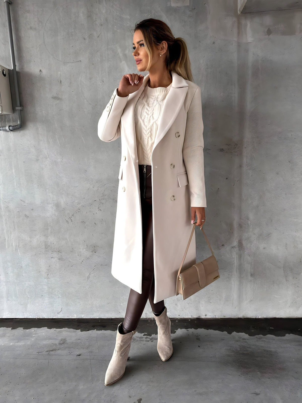 Corvetta - Double Breasted Long Coat Office Workwear