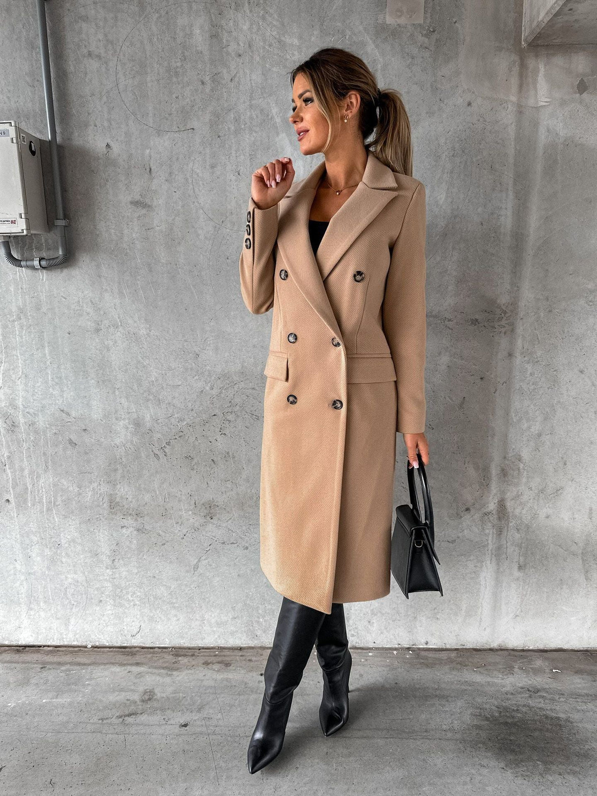 Corvetta - Double Breasted Long Coat Office Workwear — view 3 of 4