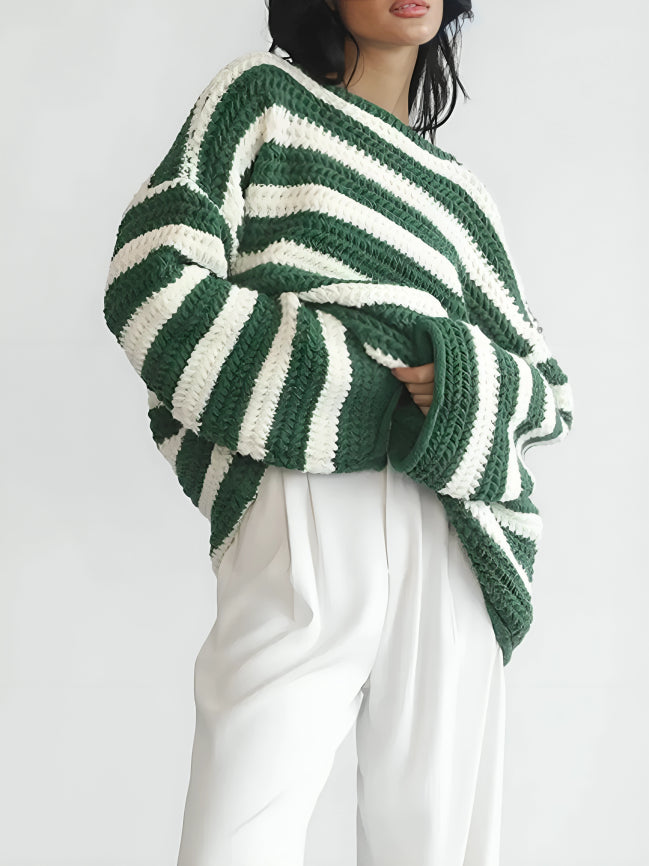 Corvette - Chunky Striped Crew Neck Sweater For Casual Weekends