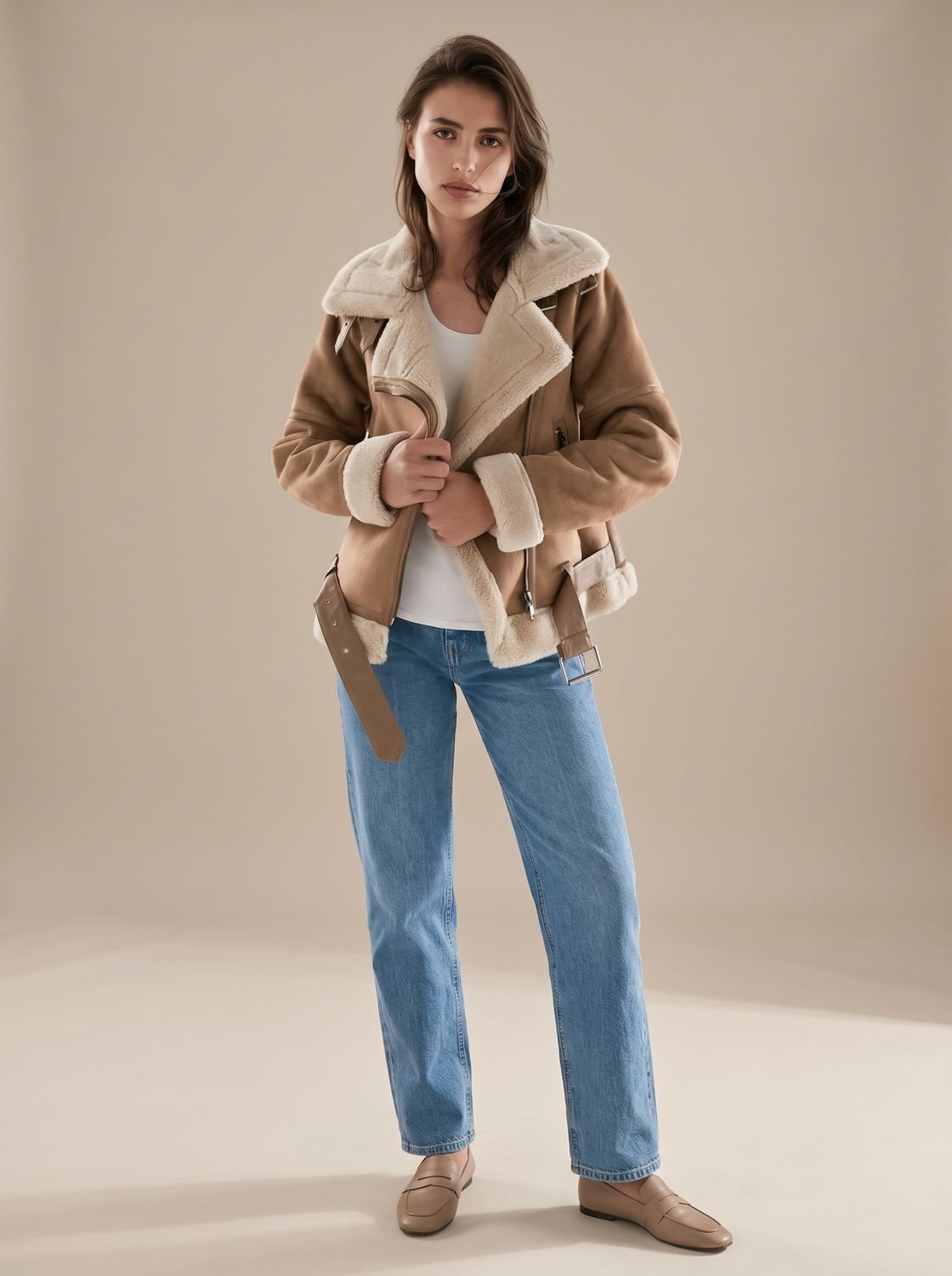 Corvine - Belted Aviator Jacket Cold Weather Layering