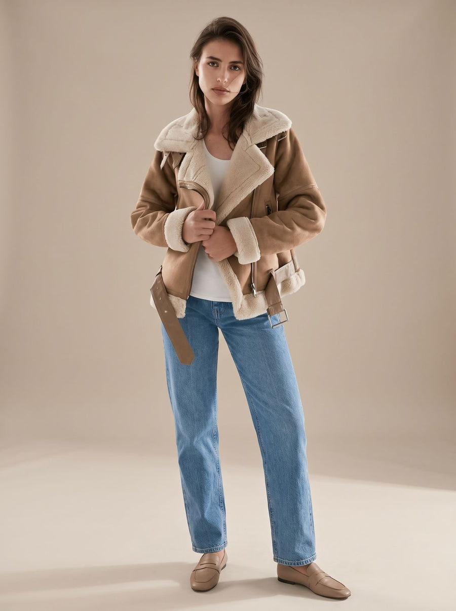 Corvine - Belted Aviator Jacket Cold Weather Layering