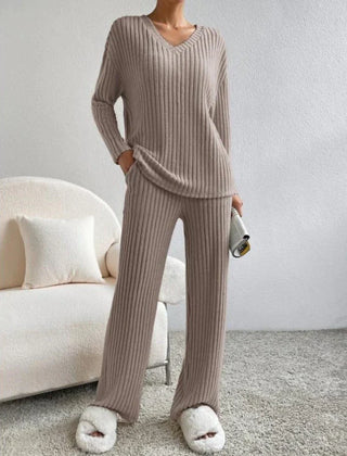Ondrelle - V Neck Sweater Set Wide Leg Trousers — view 4 of 5