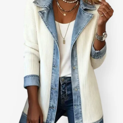 Denara - Ribbed Denim Trim Jacket Autumn Layering