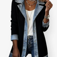 Denara - Ribbed Denim Trim Jacket Autumn Layering — view 2 of 6
