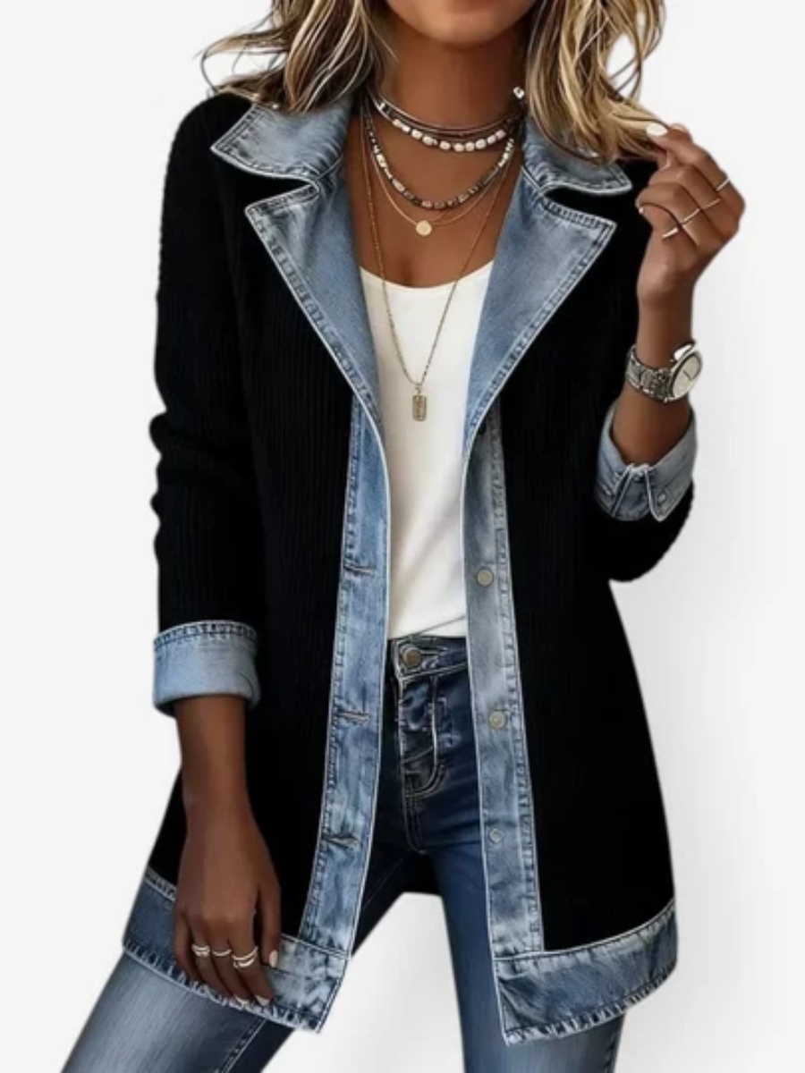 Denara - Ribbed Denim Trim Jacket Autumn Layering — view 2 of 6
