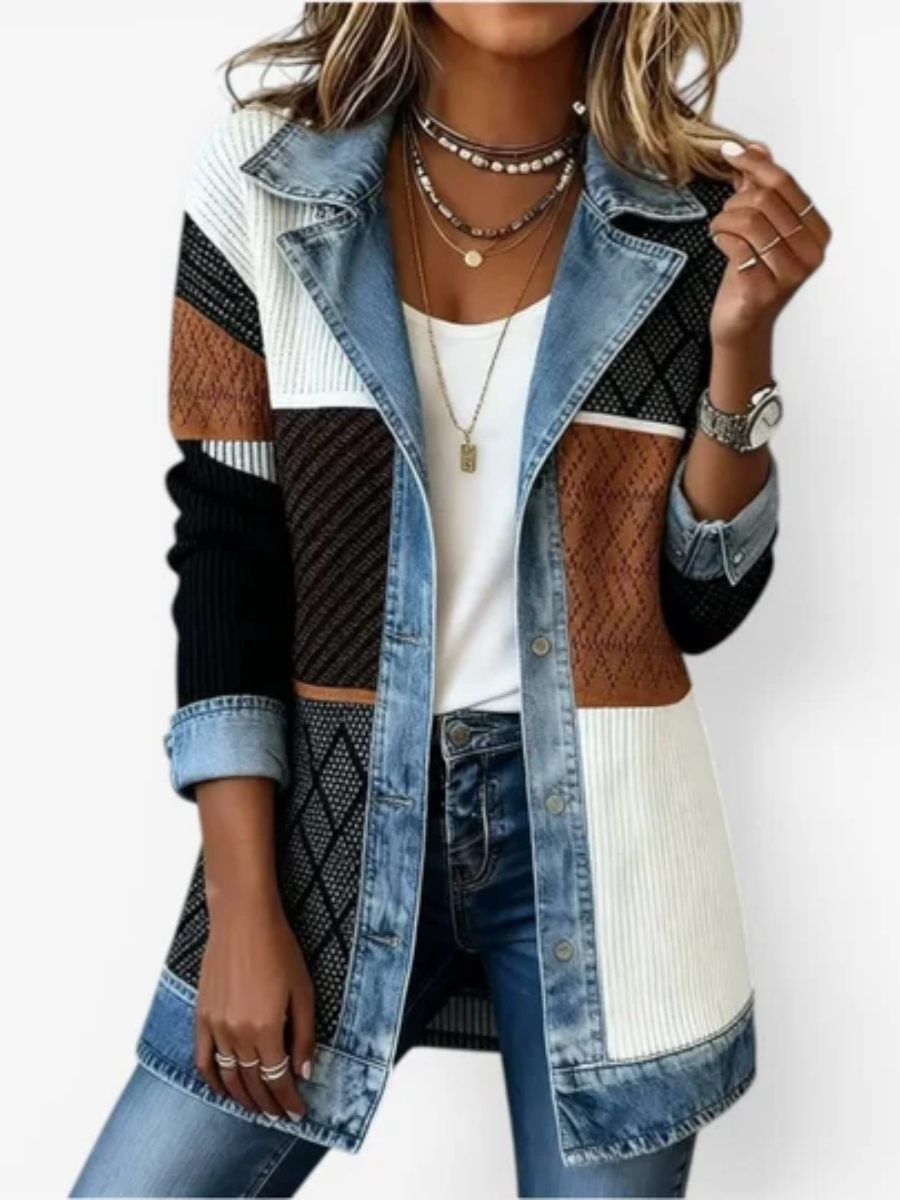Denara - Ribbed Denim Trim Jacket Autumn Layering — view 3 of 6