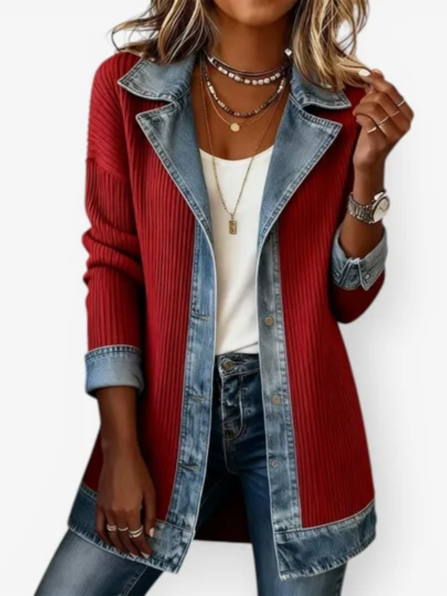 Denara - Ribbed Denim Trim Jacket Autumn Layering — view 4 of 6