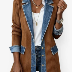Denara - Ribbed Denim Trim Jacket Autumn Layering — view 5 of 6