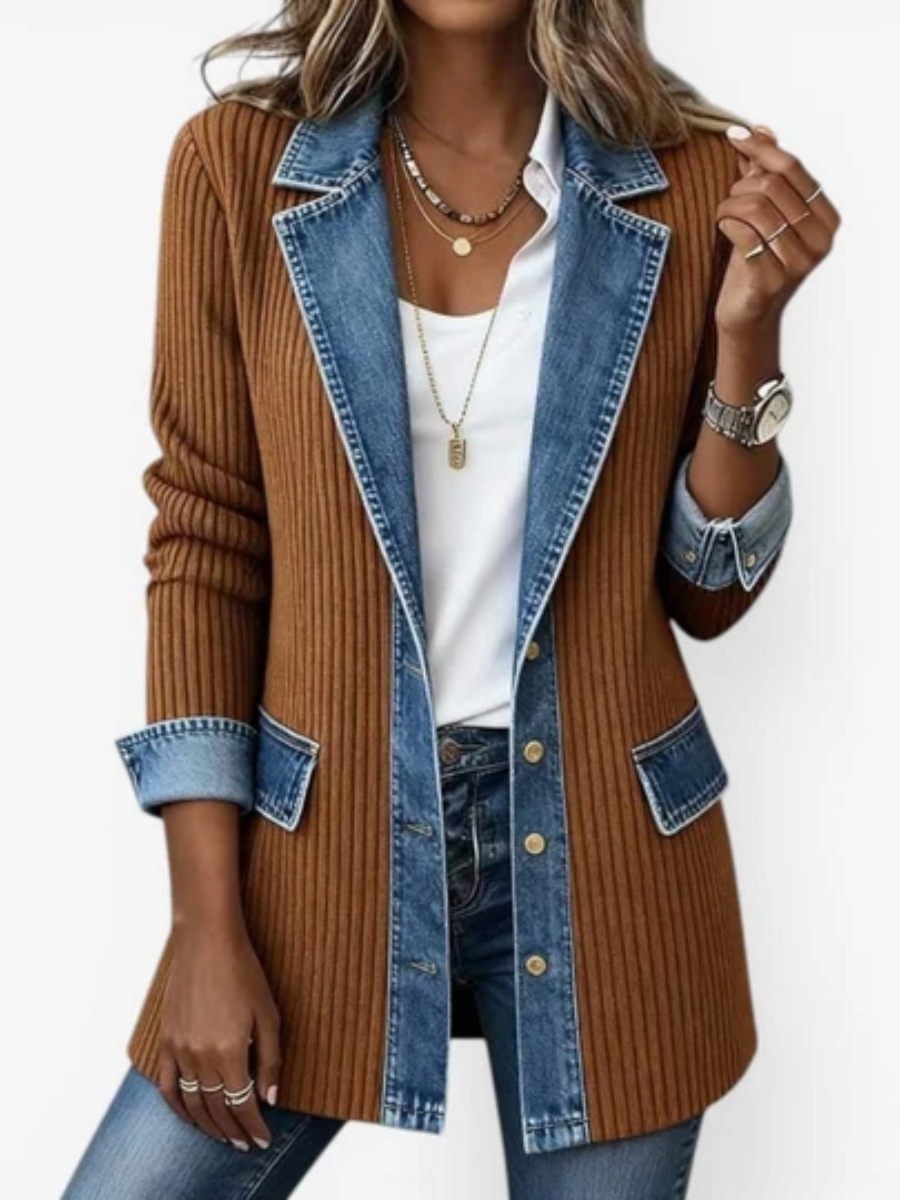 Denara - Ribbed Denim Trim Jacket Autumn Layering — view 5 of 6