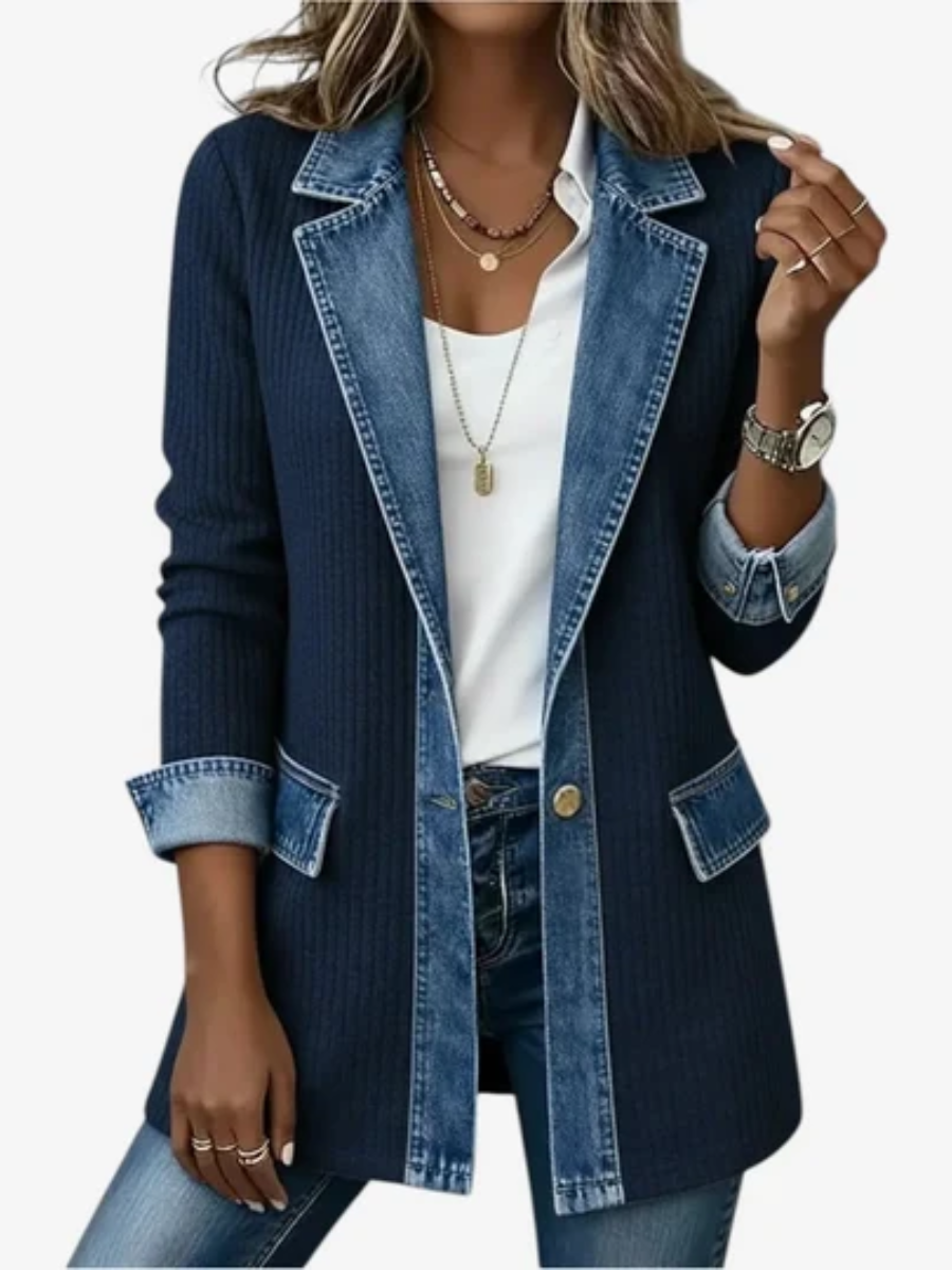 Denara - Ribbed Denim Trim Jacket Autumn Layering — view 6 of 6