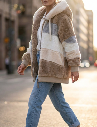 Drapelle - Colourblock Fleece Hooded Jacket Cool Weather Layering — view 2 of 10