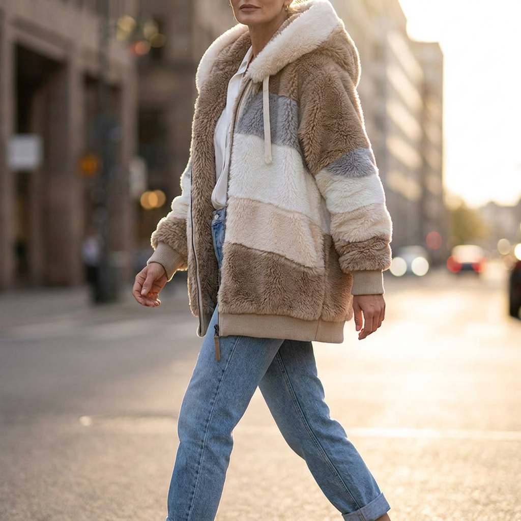 Drapelle - Colourblock Fleece Hooded Jacket Cool Weather Layering — view 2 of 10