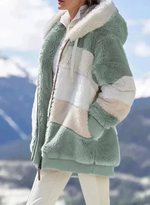 Drapelle - Colourblock Fleece Hooded Jacket Cool Weather Layering — view 3 of 10