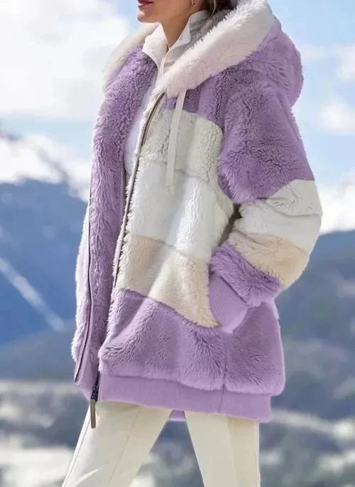 Drapelle - Colourblock Fleece Hooded Jacket Cool Weather Layering — view 4 of 10