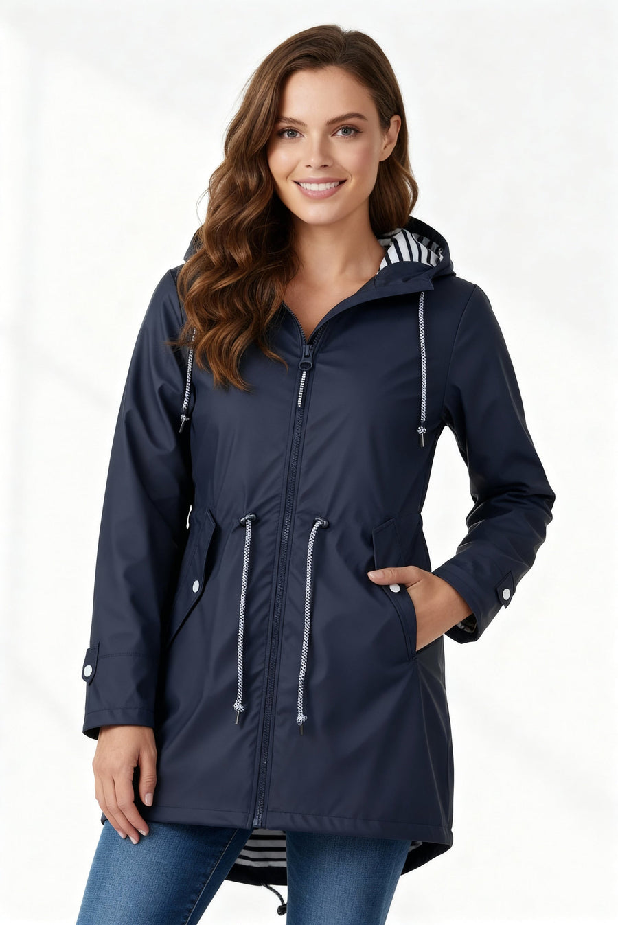 Rivella - Hooded Drawstring Rain Jacket Spring Showers Wear