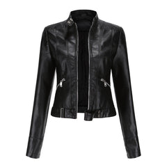 Vionelle - Cropped Zip-Up Moto Jacket Transitional Layering