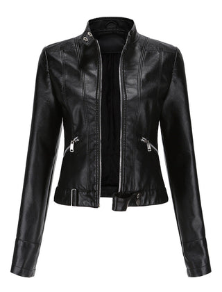 Vionelle - Cropped Zip-Up Moto Jacket Transitional Layering