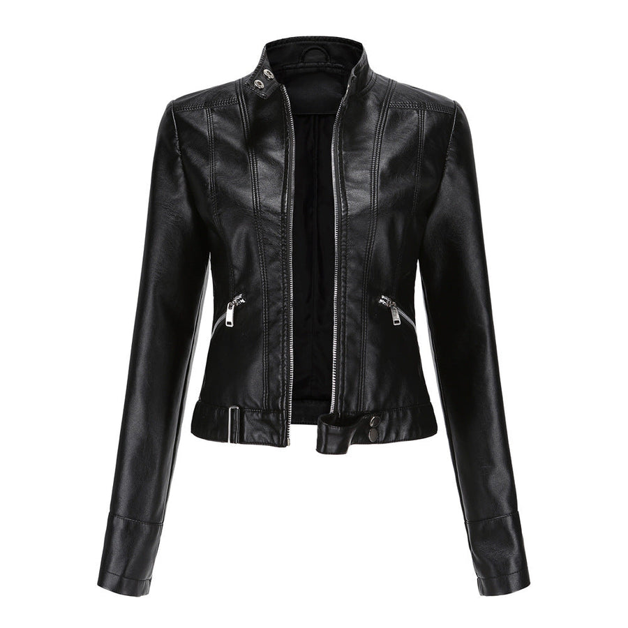 Vionelle - Cropped Zip-Up Moto Jacket Transitional Layering