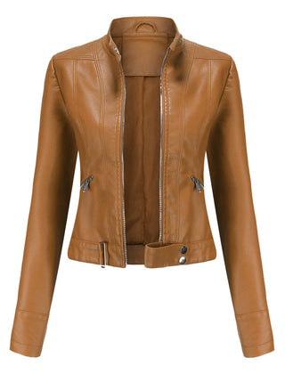 Vionelle - Cropped Zip-Up Moto Jacket Transitional Layering — view 2 of 6