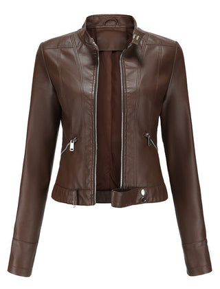 Vionelle - Cropped Zip-Up Moto Jacket Transitional Layering — view 3 of 6