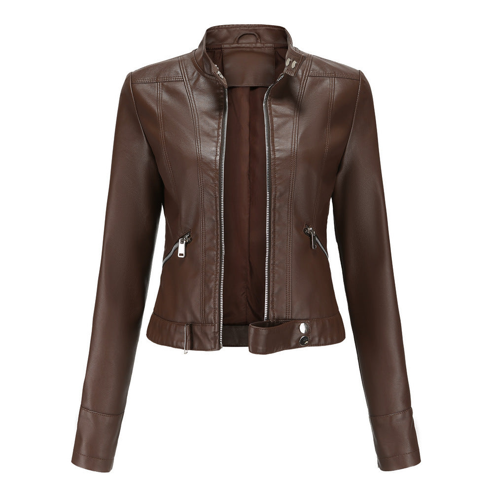 Vionelle - Cropped Zip-Up Moto Jacket Transitional Layering — view 3 of 6