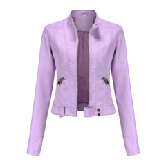 Vionelle - Cropped Zip-Up Moto Jacket Transitional Layering — view 4 of 6