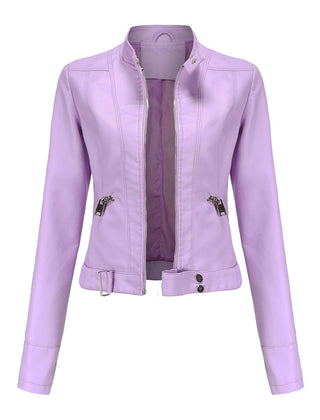 Vionelle - Cropped Zip-Up Moto Jacket Transitional Layering — view 4 of 6