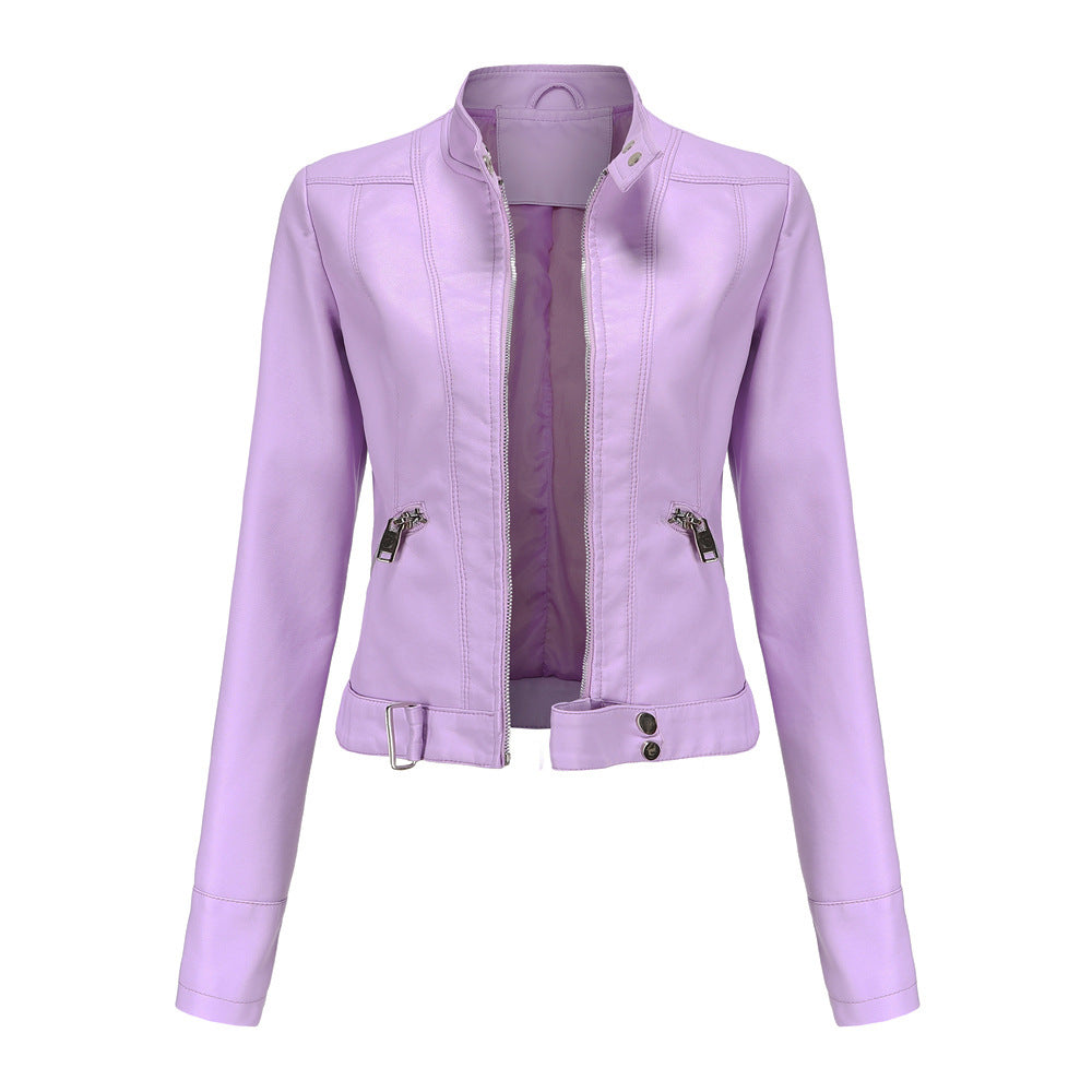 Vionelle - Cropped Zip-Up Moto Jacket Transitional Layering — view 4 of 6