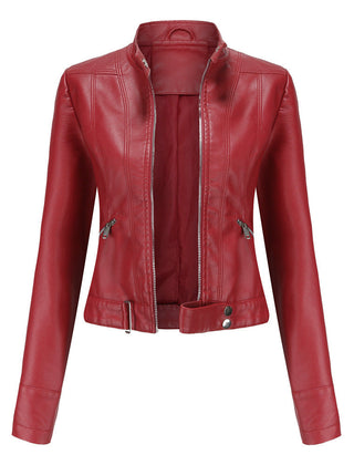 Vionelle - Cropped Zip-Up Moto Jacket Transitional Layering — view 5 of 6
