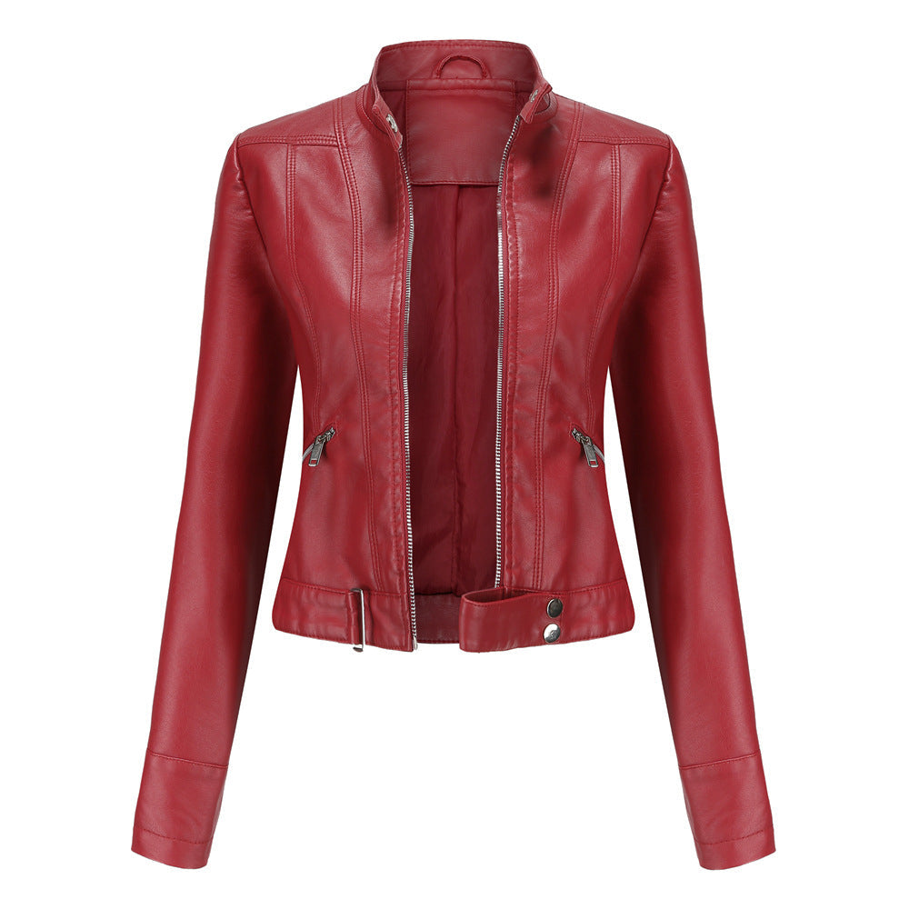 Vionelle - Cropped Zip-Up Moto Jacket Transitional Layering — view 5 of 6