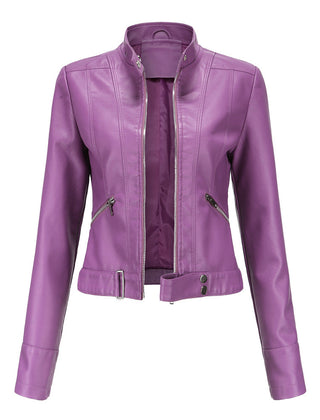 Vionelle - Cropped Zip-Up Moto Jacket Transitional Layering — view 6 of 6