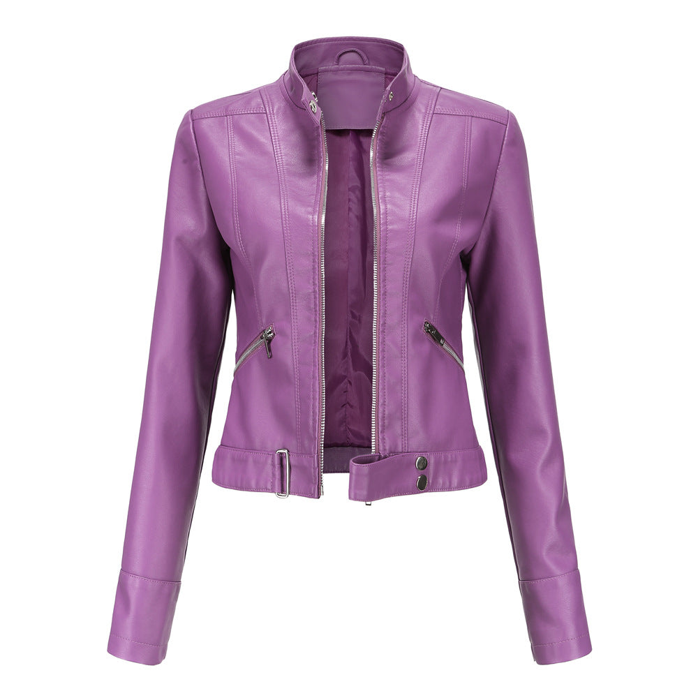 Vionelle - Cropped Zip-Up Moto Jacket Transitional Layering — view 6 of 6