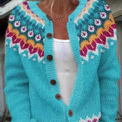 Fairwynn - Fair Isle Yoke Button Front Cardigan Casual Layering