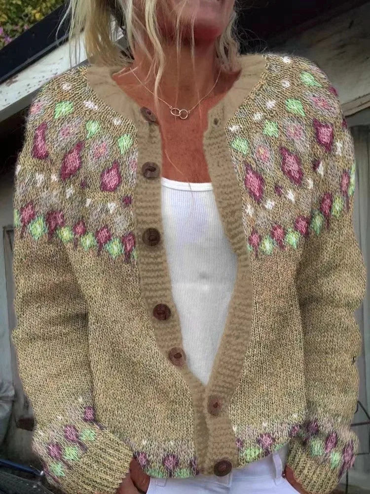 Fairwynn - Fair Isle Yoke Button Front Cardigan Casual Layering — view 2 of 7