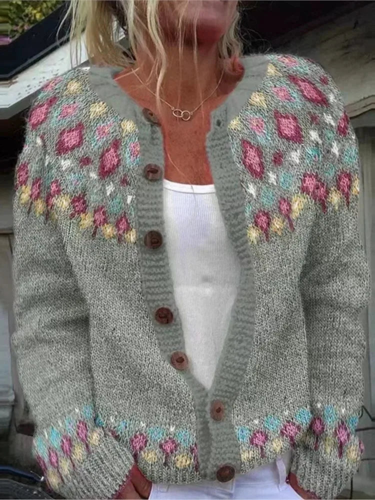 Fairwynn - Fair Isle Yoke Button Front Cardigan Casual Layering — view 3 of 7