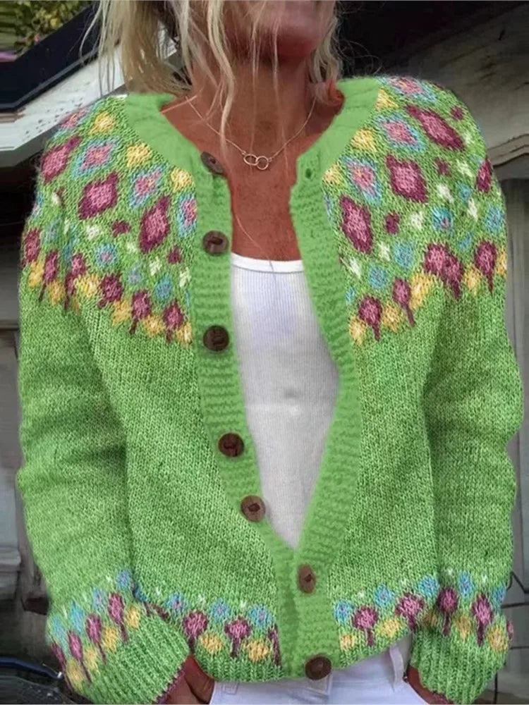 Fairwynn - Fair Isle Yoke Button Front Cardigan Casual Layering — view 4 of 7