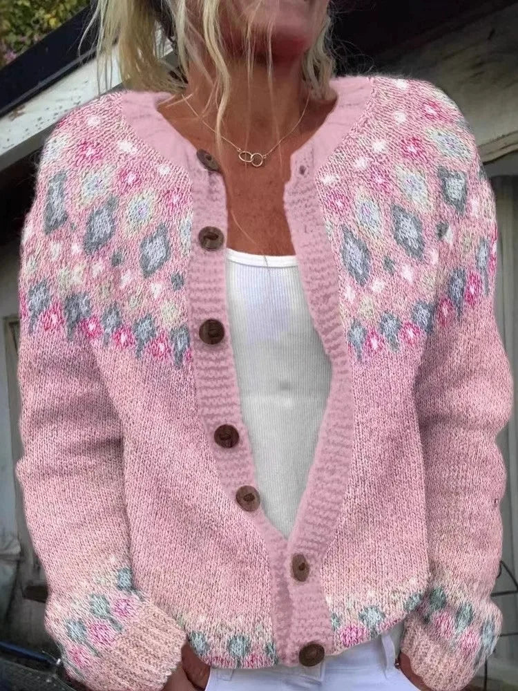 Fairwynn - Fair Isle Yoke Button Front Cardigan Casual Layering — view 6 of 7