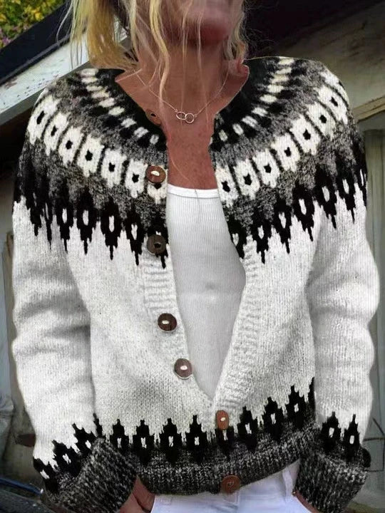 Fairwynn - Fair Isle Yoke Button Front Cardigan Casual Layering — view 7 of 7
