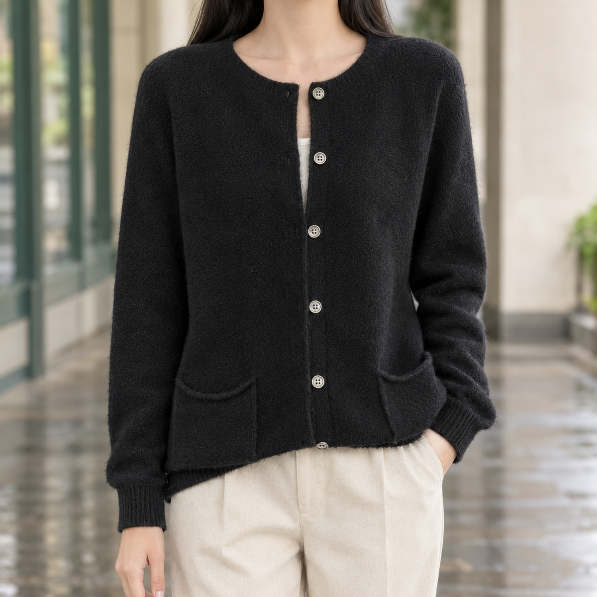 Farelle - Button-Front Knit Cardigan Smart Casual Layering
