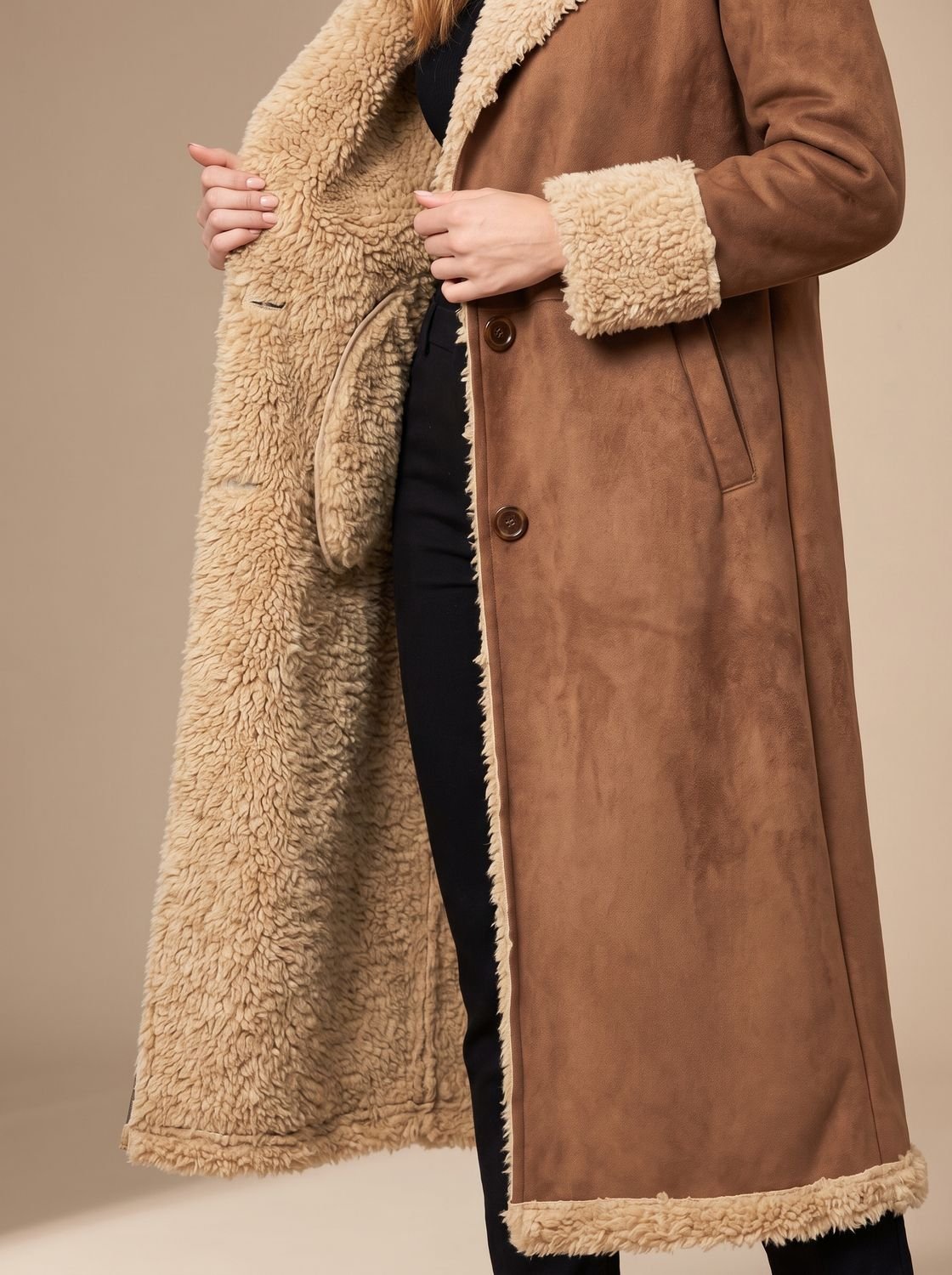 Faurelle - Shearling Lined Faux Fur Coat Cold Weather Commuting — view 5 of 6